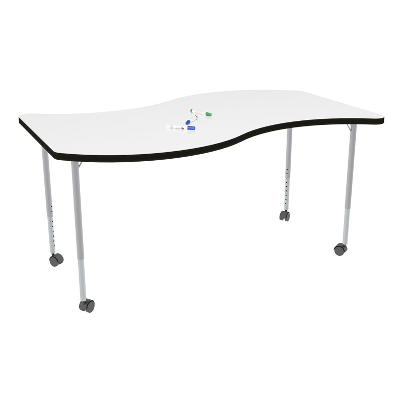Table d'activité à hauteur ajustable avec roulettes Structure Series Wave, L 60 po x l 30 po, Blanc, Noir/argenté