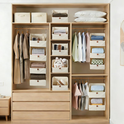 Organisateur de garde-robe suspendu à 4 niveaux, rangement en tissu pliable, pour chambre à coucher, beige, paquet de 2