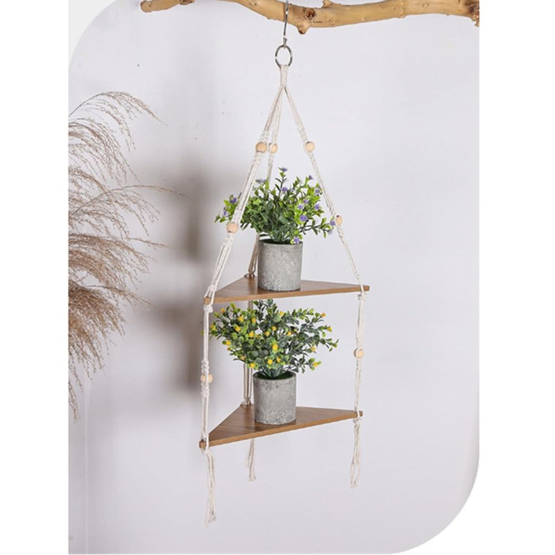 Wooden Board, Cotton Rope Tiered Shelf