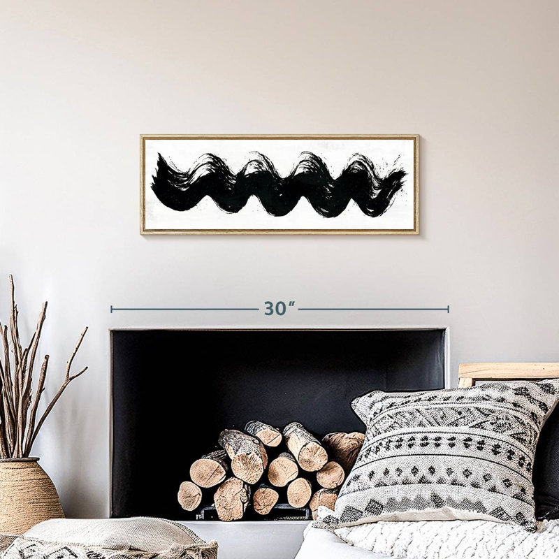 Vagues abstraites, 25 po x 9 po, Cadre flottant en bois naturel