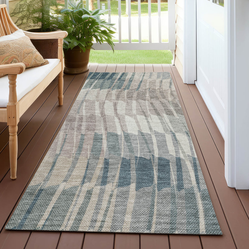 Machine Washable Indoor/Outdoor Huseby ACN2271 Stripes Rug, Runner 2'3" x 7'6"
