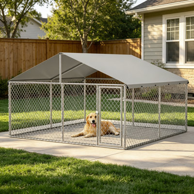 Large Outdoor Dog Kennel with Waterproof & UV-Resistant Cover, Galvanized Chain Link Dog Run, Heavy Duty Pet House Pet Playpen for Outside Backyard Farm Use, 10x10x6ft