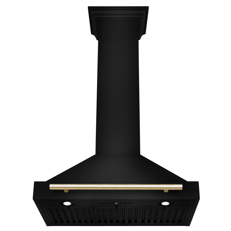 ZLINE 30 in. Autograph Edition Black Stainless Steel Wall Mount Range Hood With Polished Gold Handle, Polished Gold