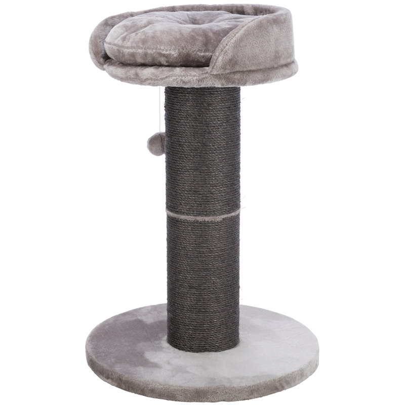 Gray Sisal 35" Cat Scratching Post with Plush Bed and Toy