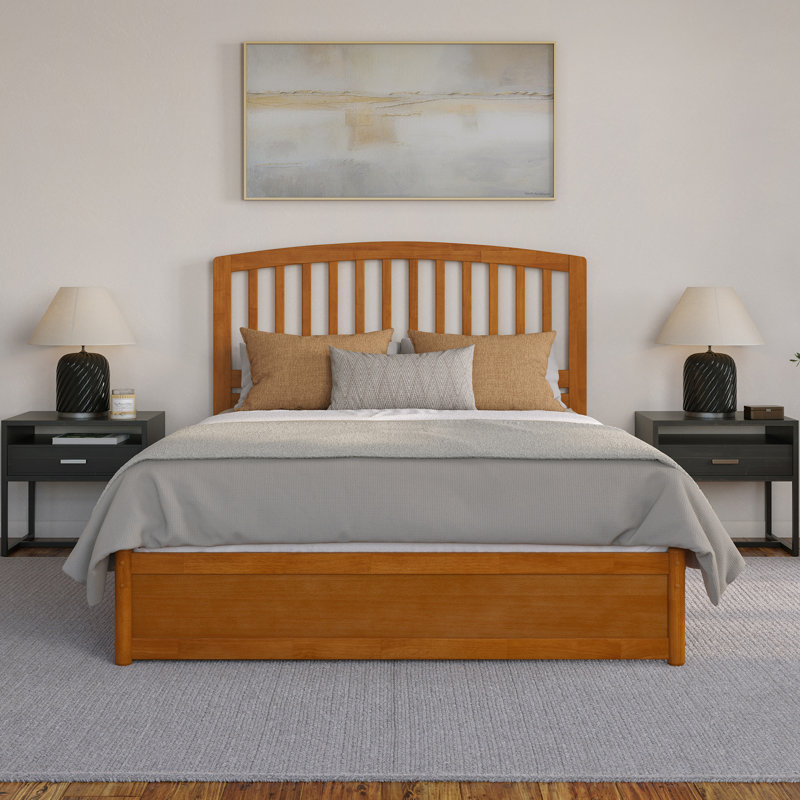 Lamari Solid Wood Storage Platform Bed with Footboard & Under Bed Drawers, Light Toffee, Queen