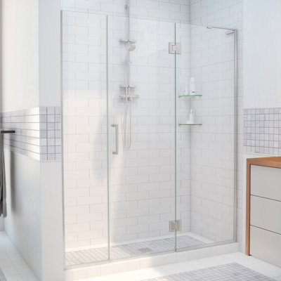 DreamLine Unidoor-X 68.5 - 69 inch W x 72 inch H Frameless Hinged Shower Door in Brushed Nickel - Right Wall Installation