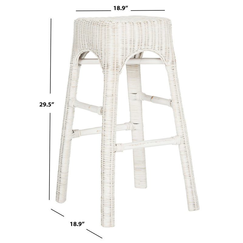 White Mango Wood Wicker Backless Counter Stool