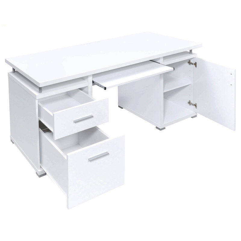 Rochelle White Computer Desk With 2 Drawers And Cabinet, White