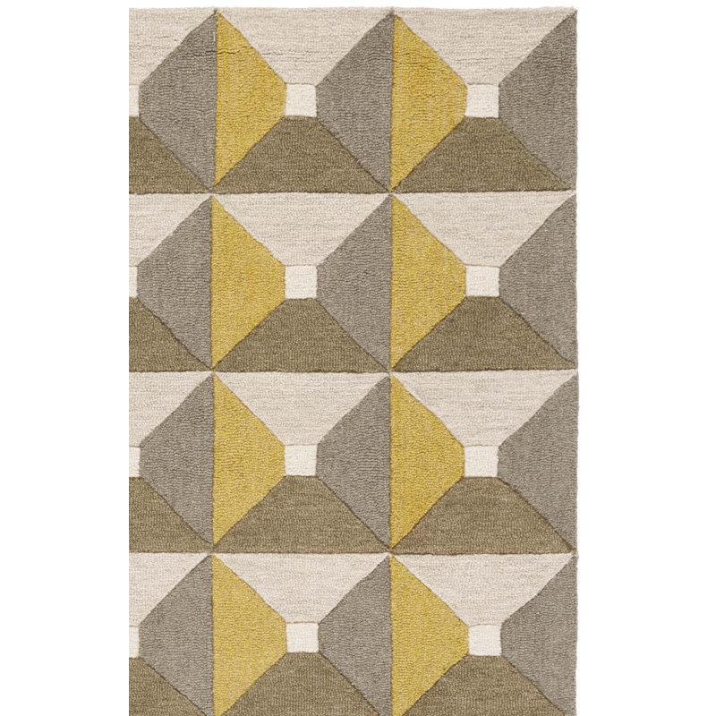 Gilderoy Geometric Hand Tufted Wool/Cotton Area Rug in Gold/Gray, Square 6'