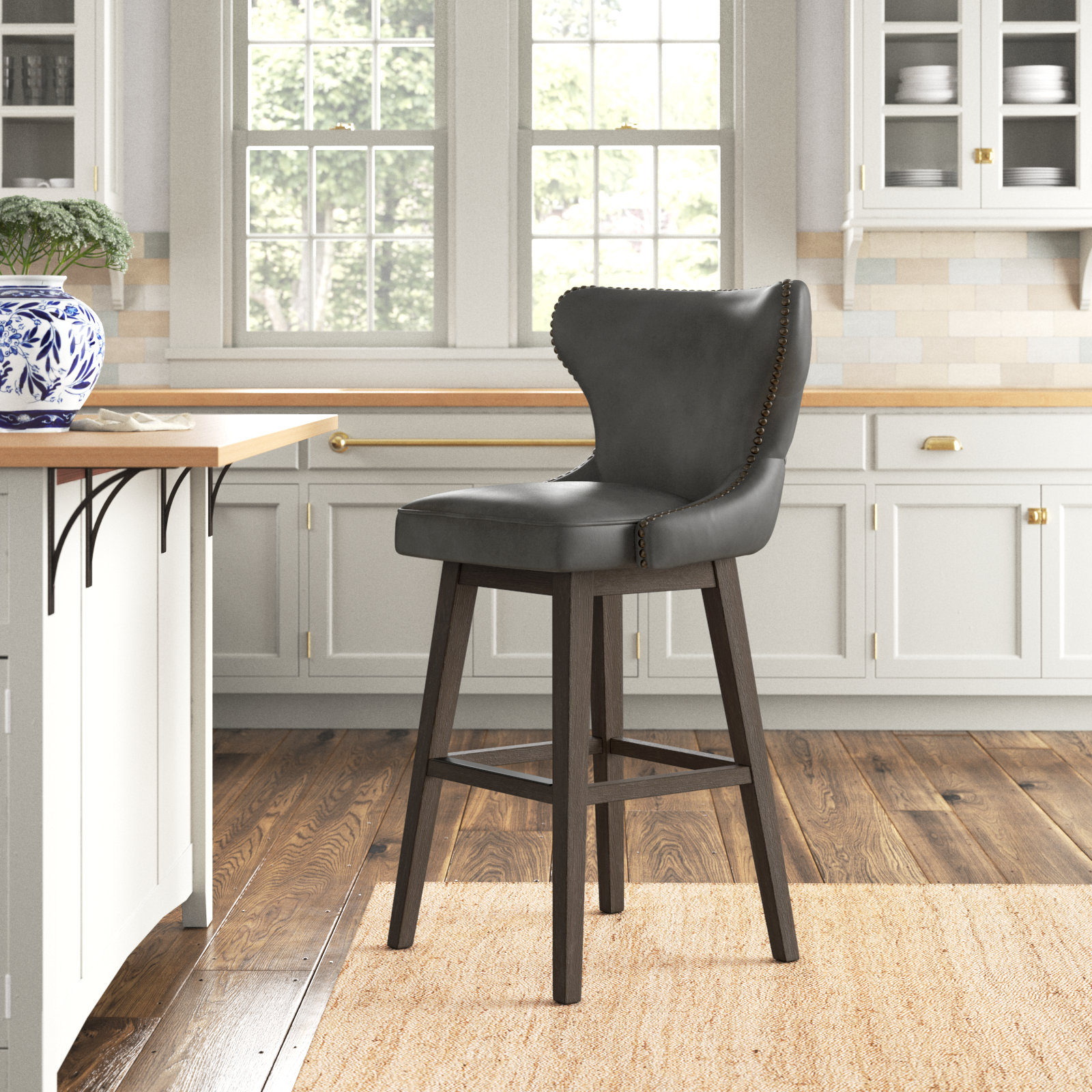 Caraline Swivel Bar Stool, Counter Stool (26" Seat Height), Wax Sand