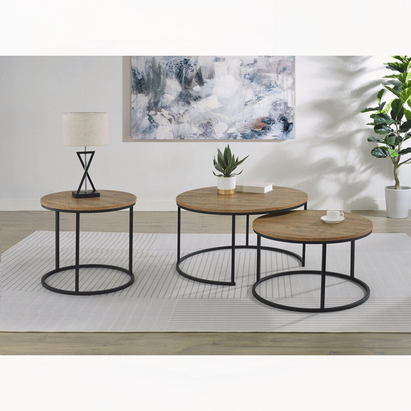 Table de bout d'appoint ronde Mango, H 21,75 po x l 23 po x P 23 po, Mangue / noir