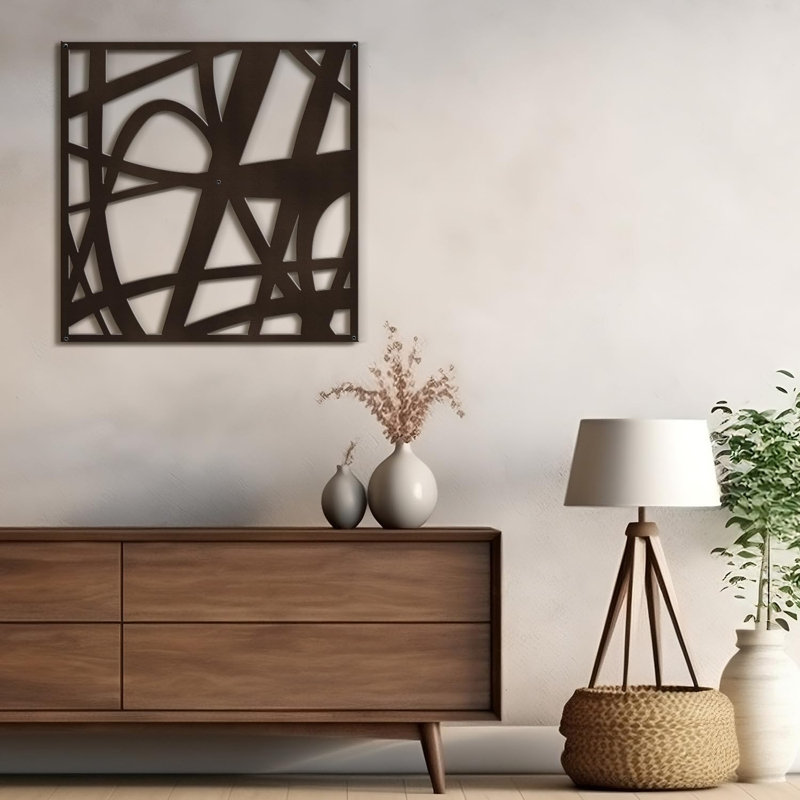 Décoration abstraite murale abstraite moderne à lignes abstraites, H 30 po x l 30 po x P 0,05 po, Brun