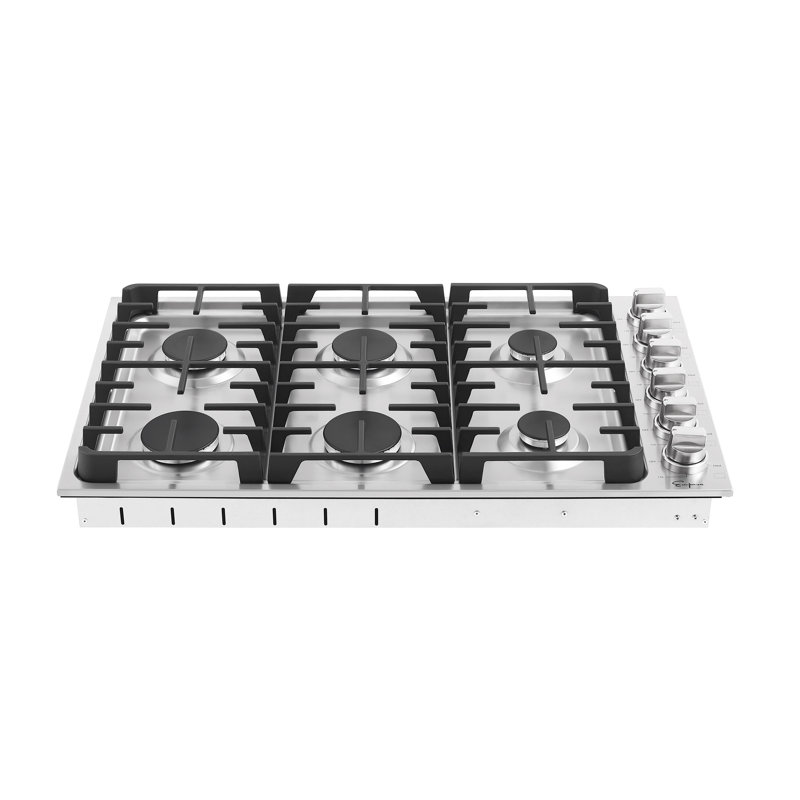 Empava Stainless Steel Gas Cooktop 6 Sealed Burners, Cast Iron Grates, LPG/NG Convertible, Kit Gas Cooktop