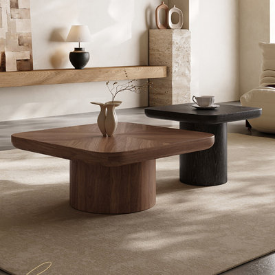 Brown；Black Solid + Manufactured Wood Square Coffee Table Sets