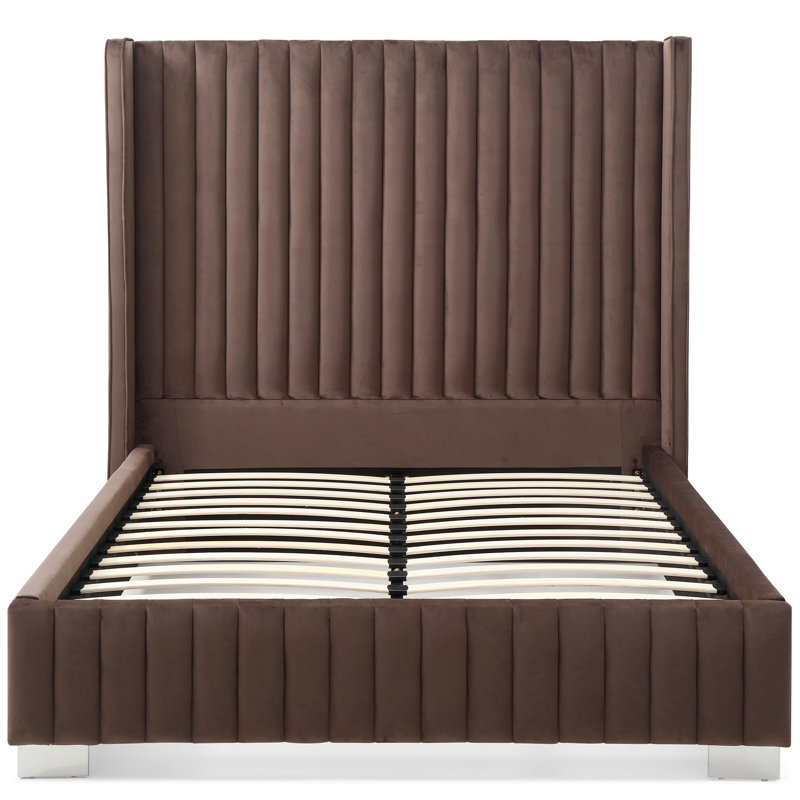 Jeffrey Velvet Upholstered Bed Frame, Queen, Dark Brown