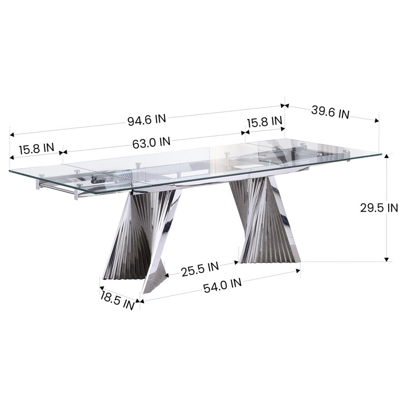 Netania Extendable Dining Table 63" to 95", 30" H x 63" L x 39.6" W