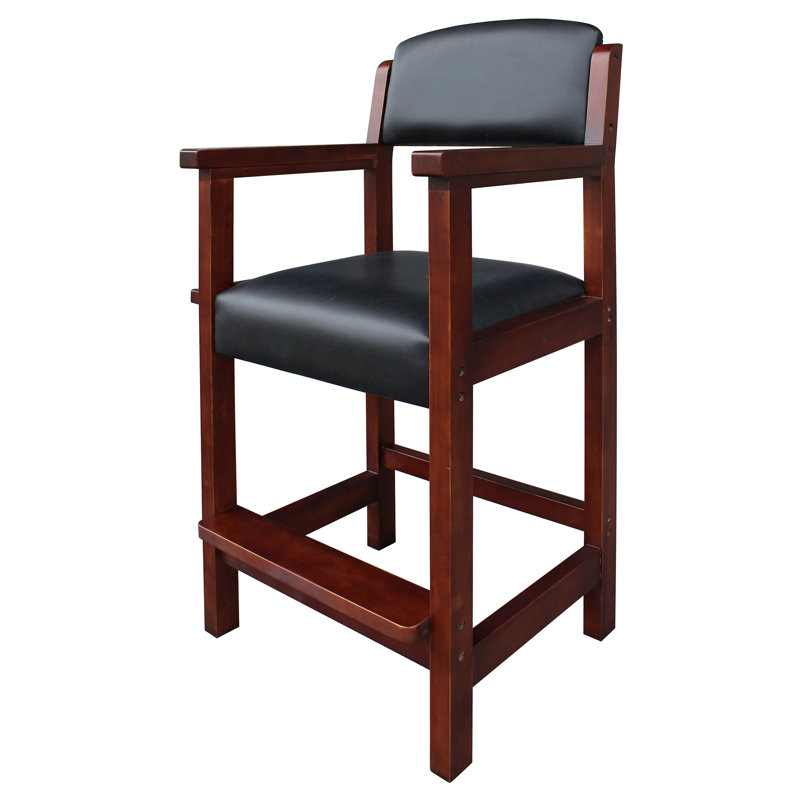 Rich Mahogany Handcrafted Wood Spectator Chair with Faux Leather Upholstery