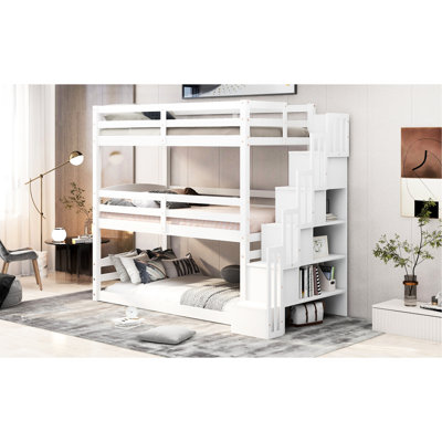 Twin Size Bunk Bed In White - Separate Model & Extra Storage Area Triple With Build