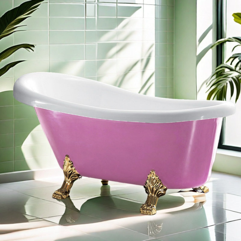 Baignoire en acrylique simple et moderne, Blanc / rose / or
