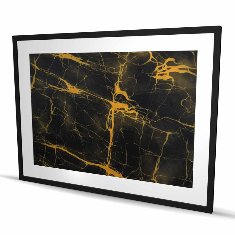 Noir et texture de marbre doré - reproduction encadrée jaune moderne