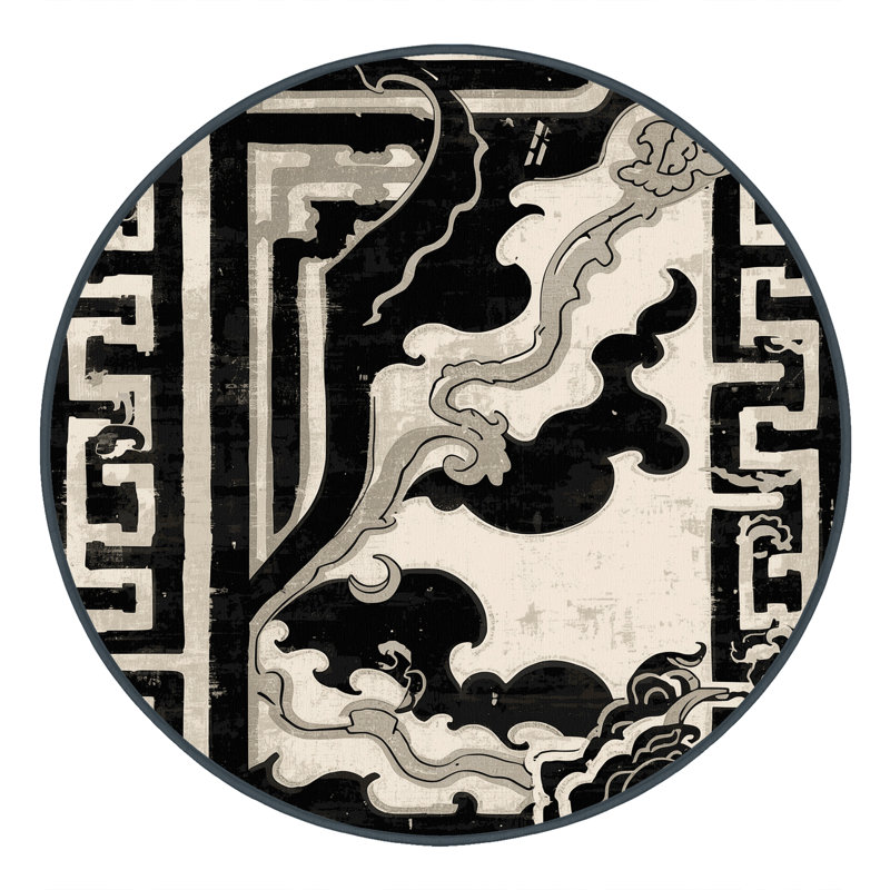 Tapis oriental classique lavable à la machine en noir Peoro, 6 po de diamètre