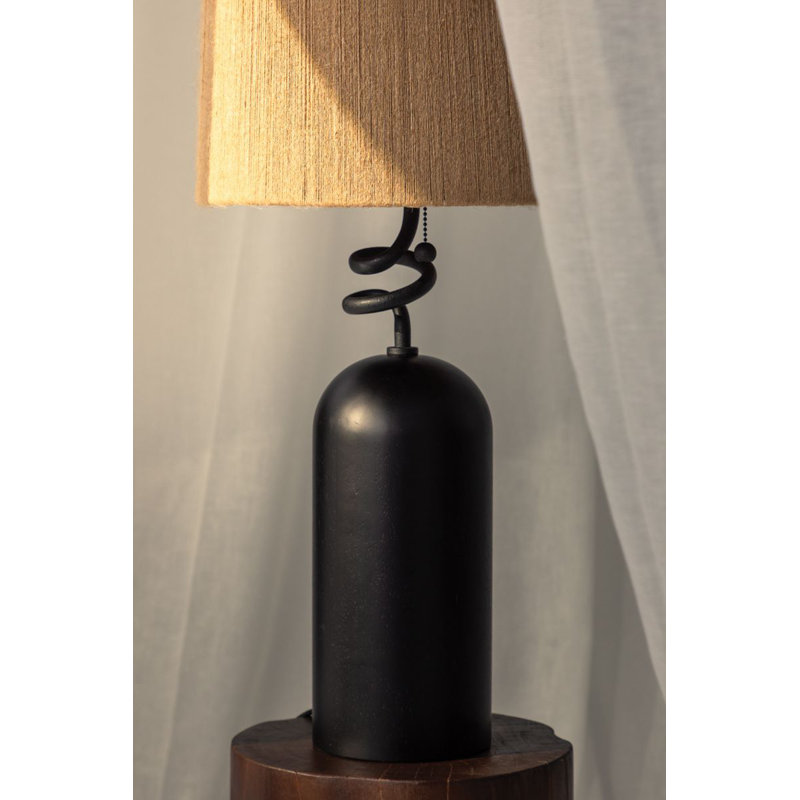 Black Forged Iron Table Lamp with Natural String Shade