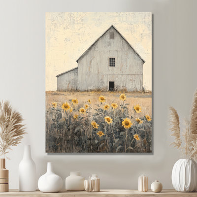 Photos de grange Minimalsim avec tournesols - reproduction de ferme sur métal