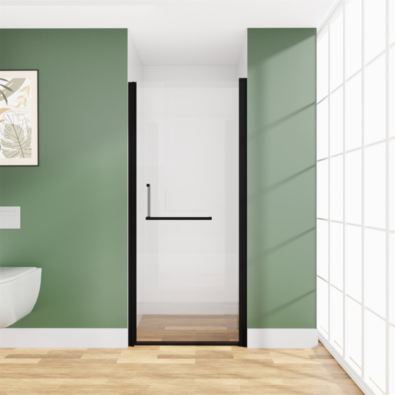 32-33,2 po x 72 po Porte de douche pivotante sans cadre, verre trempé de 1/4 po, largeur réglable de 1,2 po, installation réversible
