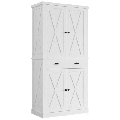 Dundonald 72.6" Tall Kitchen Pantry with 4 Adjustable Shelves, Storage Cabinet with 4 Doors for Kitchen, Living Room by Red Barrel Studio