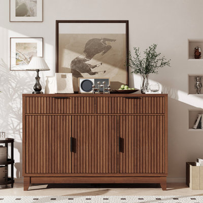 Buffet moderne cannelé 47 po, 2 tiroirs + tablettes réglables - Grand rangement pour salle à manger, salon