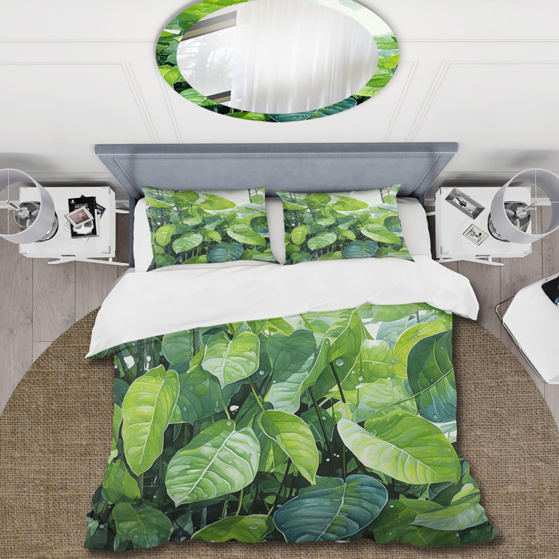 Ensemble de housse de couette à motif floral en fibres de polyester Urban Leaves Forest