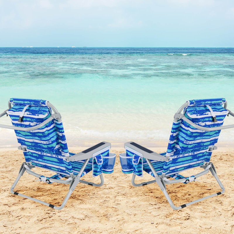 2 Pcs Folding Beach Chair Lightweight Aluminum Camping Chair With Storage Bag Navy