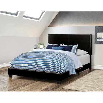 Contemporary Black Upholstered Queen Bed With Stitched Details And Box Spring Required Modern Bedroom A Low-Profile Frame