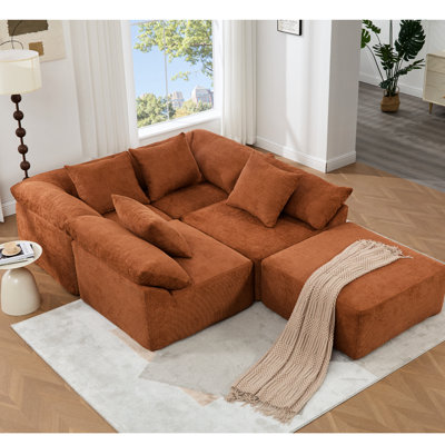 Canapé modulaire en L orange, 5 places et sans assemblage requis, élégant et pratique modulaire, chenille, orange, tracas