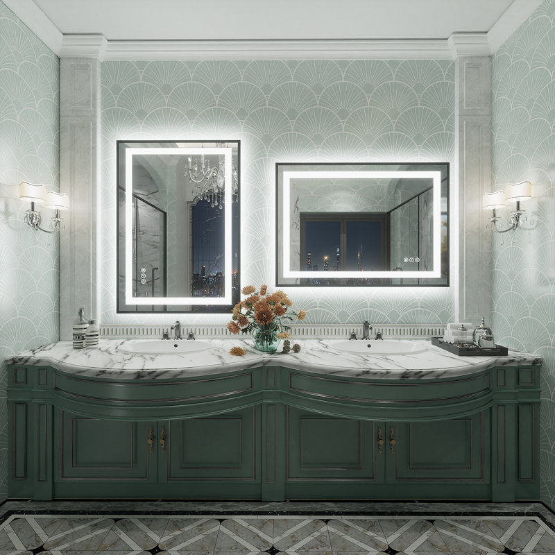 Miroir de salle de bain / meuble-lavabo à cadre en verre trempé à DEL certifié anti-buée Wayfair Basics®, 28 po x 20 po