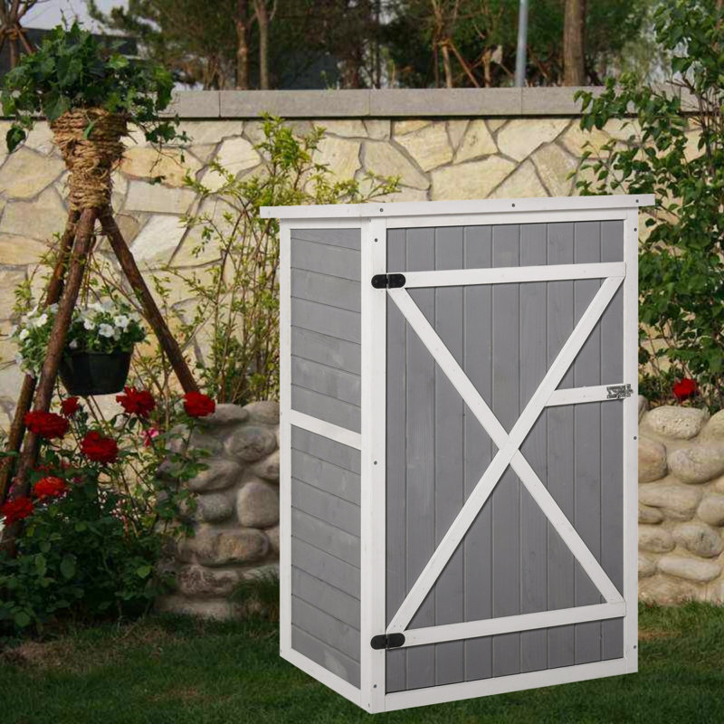 Bouzoun 2 ft. W x 2 ft. D Solid Wood Pent Tool Shed, Natural Wood/Grey