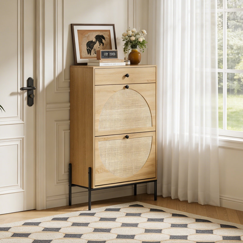 2-Door Shoe Cabinet with Drawer and Adjustable Shelf