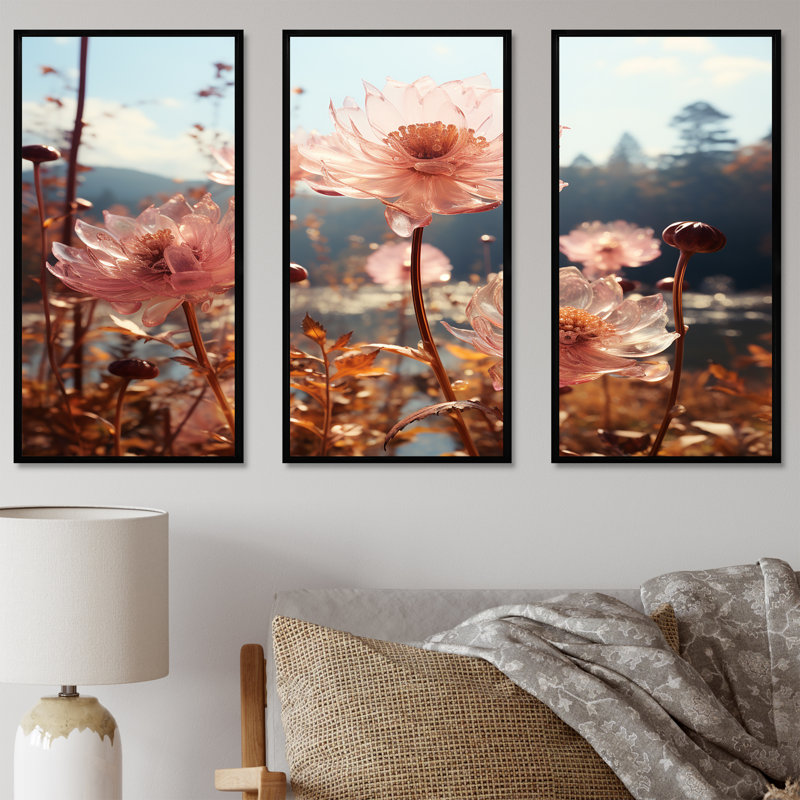 Floral Meadow Delight - Ensemble de décoration murale Meadow, Cadre flottant noir, H 40 po x l 60 po x P 1 po