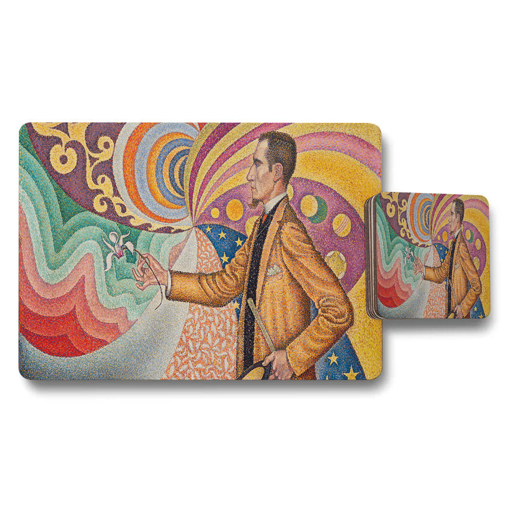 Vibrant Abstract Art Placemat And Coaster Set With Colorful Portrait