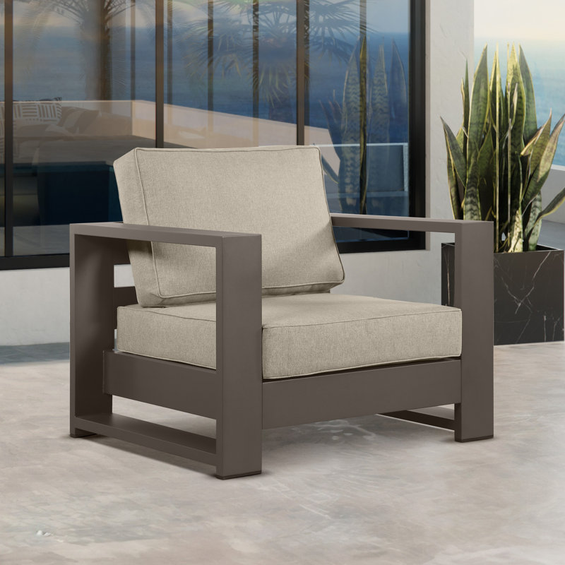 Hoyt 37.40” Outdoor Aluminum Armchair, Bronze, Khaki