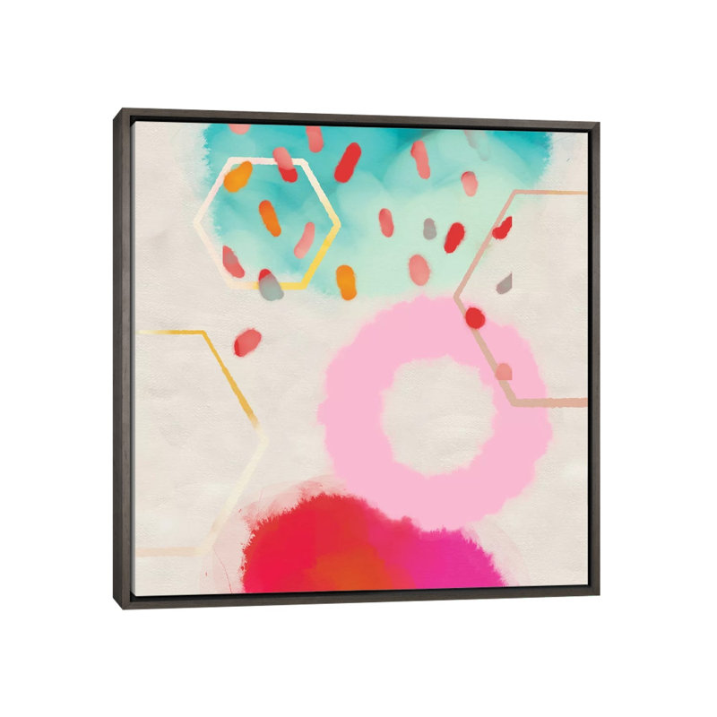 «Pink Circle» par Ana Rut Bré - impression d'art graphique, Toile avec cadre gris, Aucun mat, H 18 po x l 18 po x 1,5 po