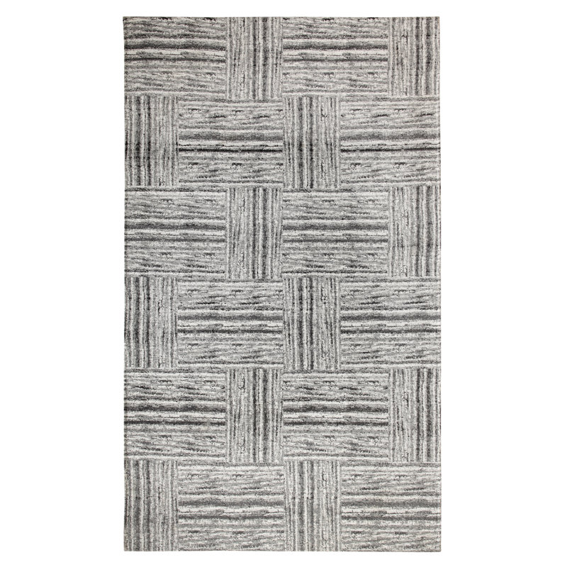 Tapis intérieur / extérieur gris touffeté à la main à motif géométrique, Rectangle 8 pi x 11 pi