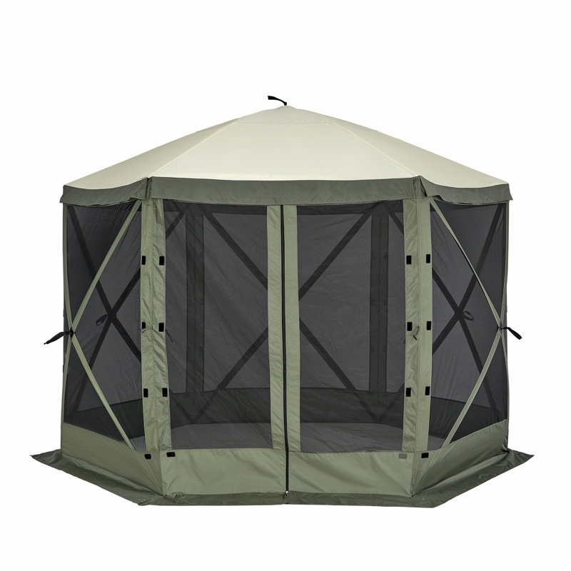 Pop Up Gazebo Tent, Pop-Up Screen Tent 6 Sided Canopy Sun Shelter With 6 Removable Privacy Wind Cloths & Mesh Windows, 10X10ft Quick Set Screen Tent With Mosquito Netting, Army Green