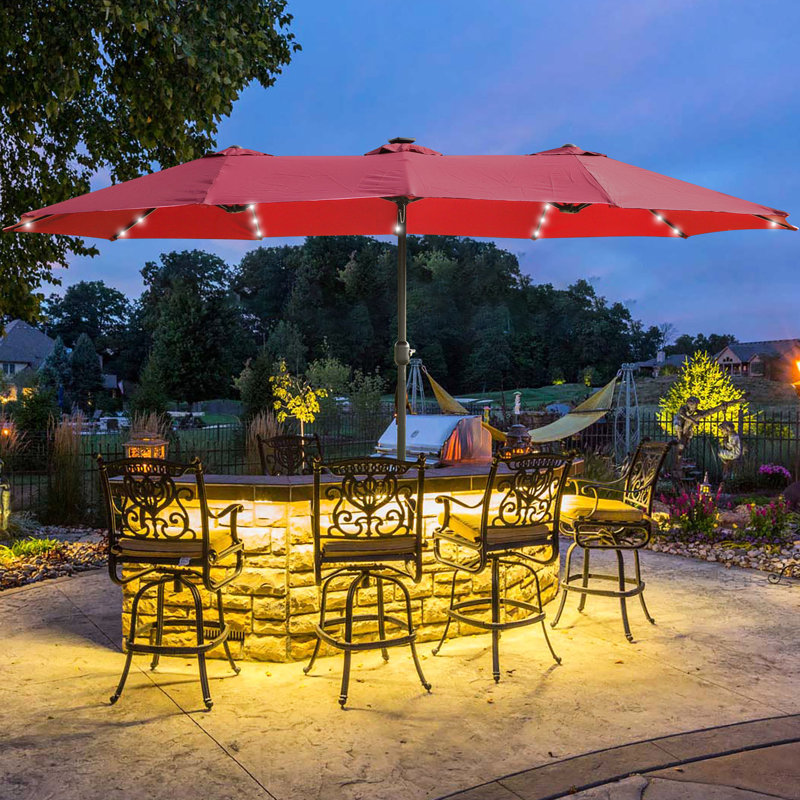extra large patio umbrella with base Bigroof 15ft Double-Sided Twin Umbrella Crank Handle & Umbrella Beige protected Durable powder 14.8 ft. Extra Large Patio