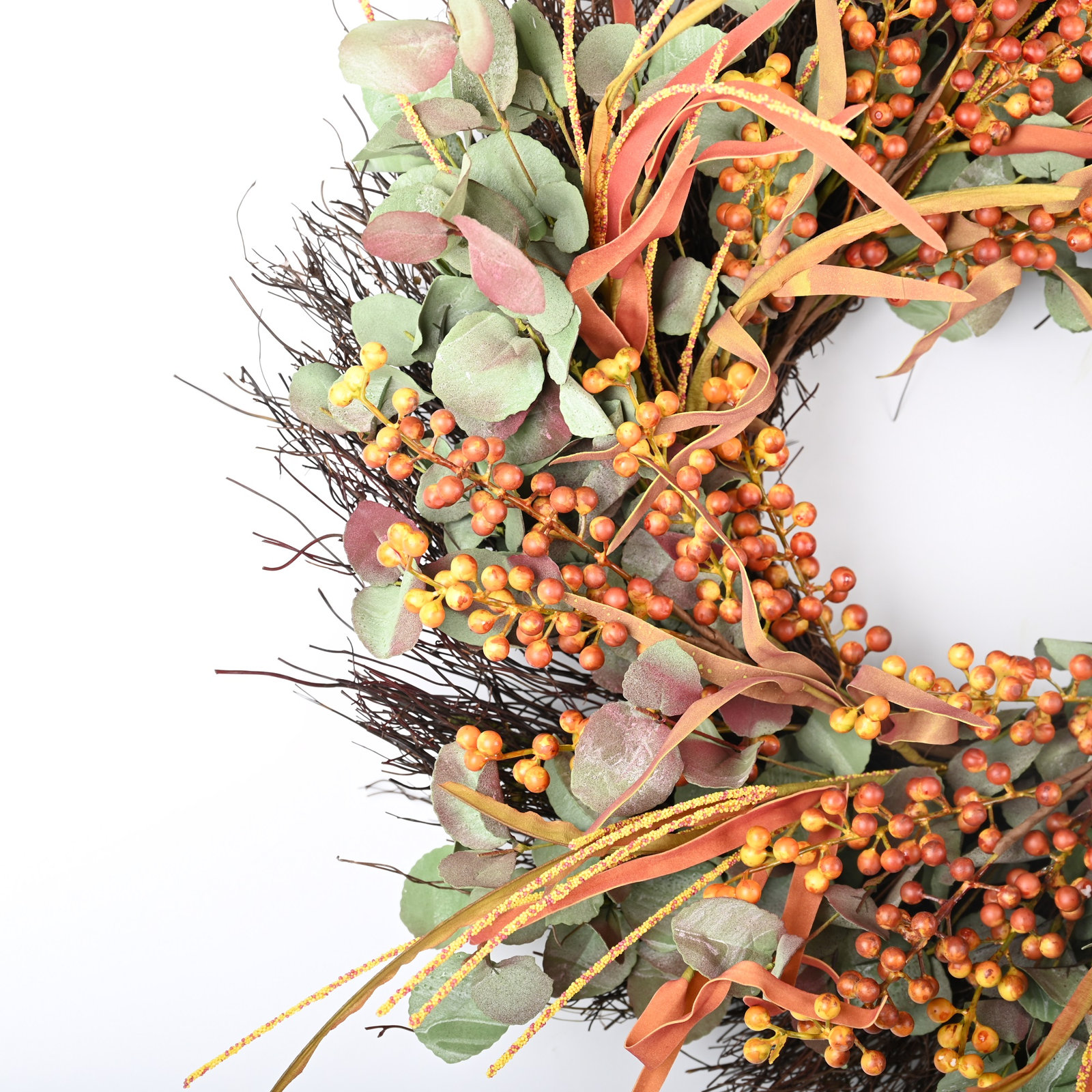 24" Artificial Eucalyptus Berry Fall Front Door Wreath for Thanksgiving 