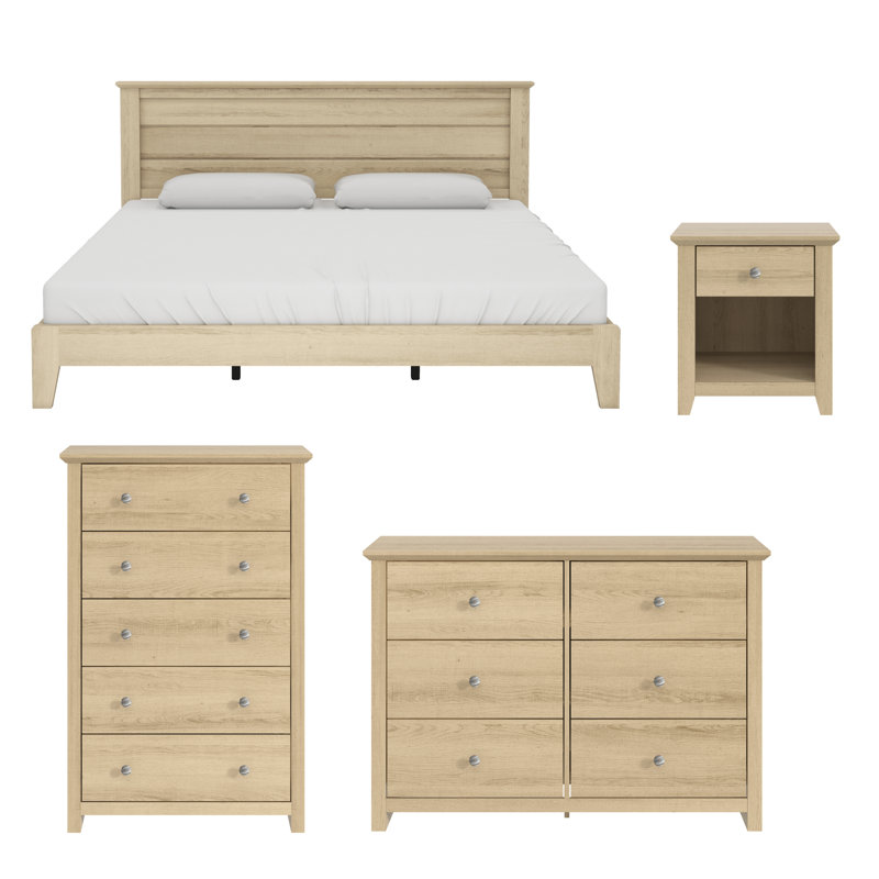 Tevrat Contemporary 3 Piece Bedroom Set, 3 Pcs: Bed, 2 Nightstands, King