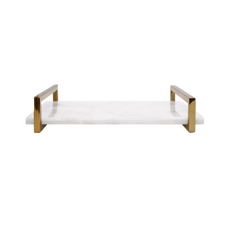 Jarvis Decorative Tray, White/Brass