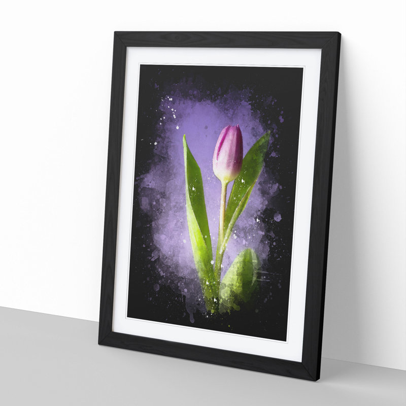 Purple Tulip Flower - Single Picture Frame Print on Wood, 48cm H x 36cm W x 2cm D, Black Framed