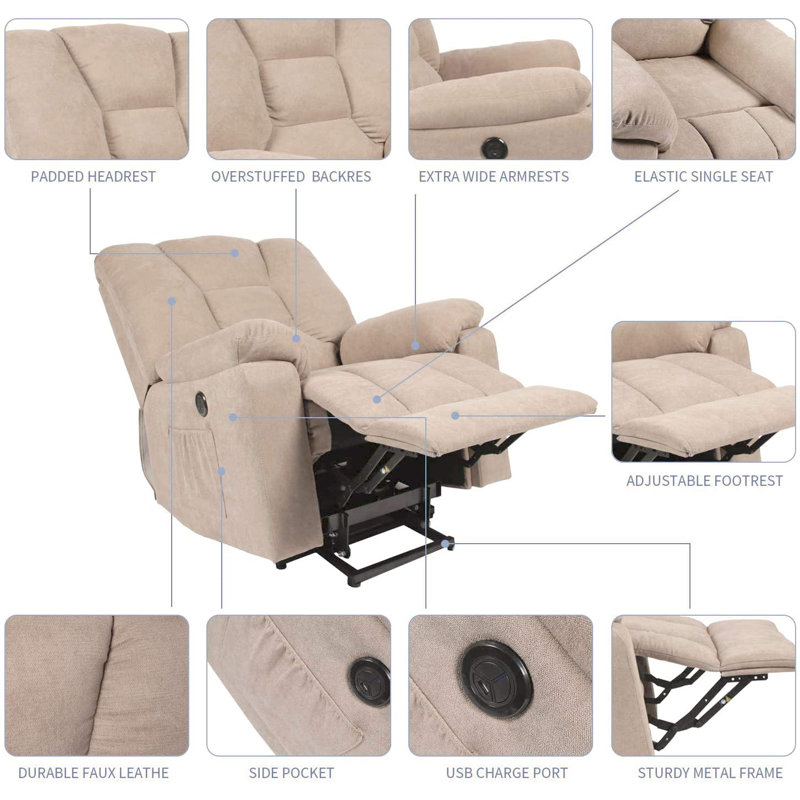 Fauteuil de massage inclinable électrique chauffant, Beige