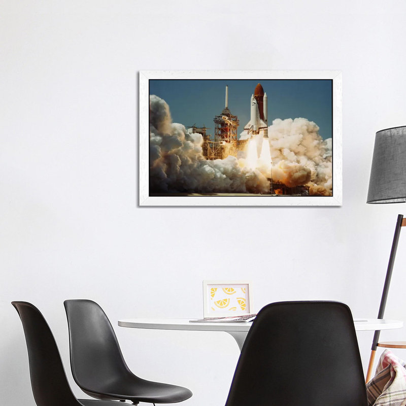 Space Shuttle Challenger Lift Off (1983) - Floater Frame Print on Canvas, 101.6 cm H x 66.04 cm W, White